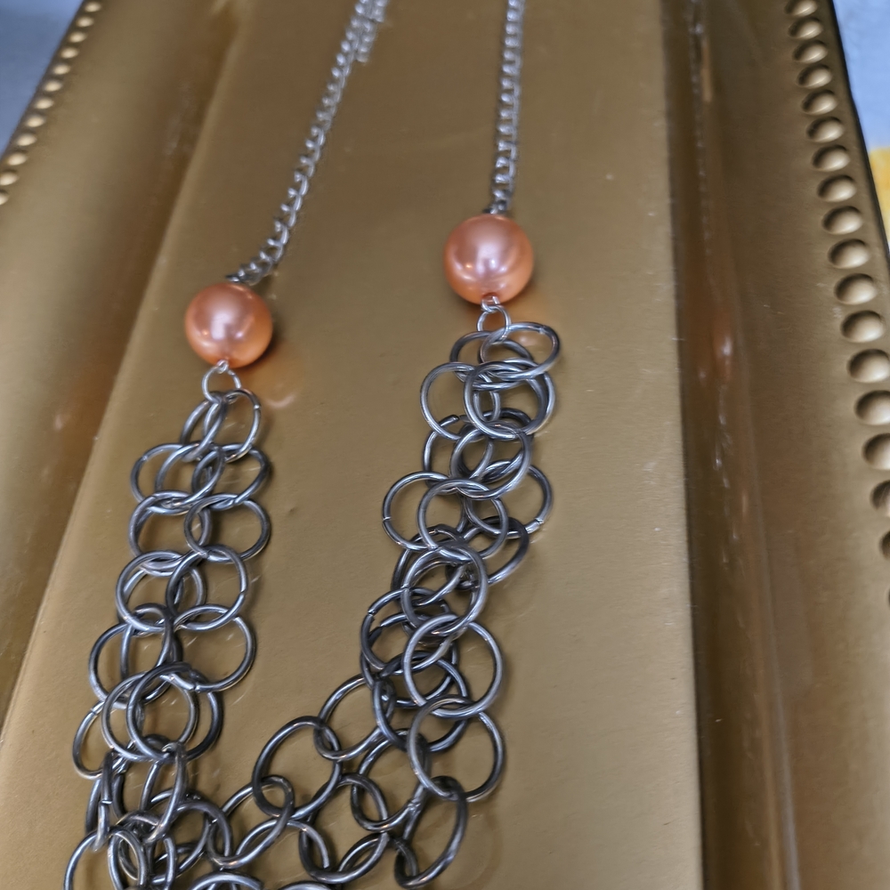 paparazzi Orange Pearl Multi-Ring Statement Necklace